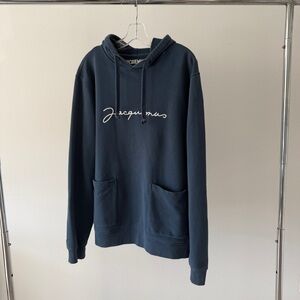 Jacquemus Deep Blue Men’s Double Pocket Hoodie with Script Logo